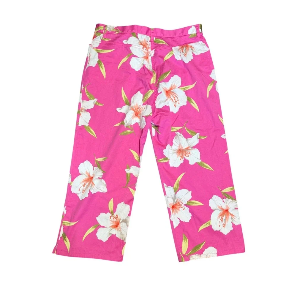Lauren Ralph Lauren Floral Capri Pants Womens 12 Pink Tropical Hawaiian Stretch